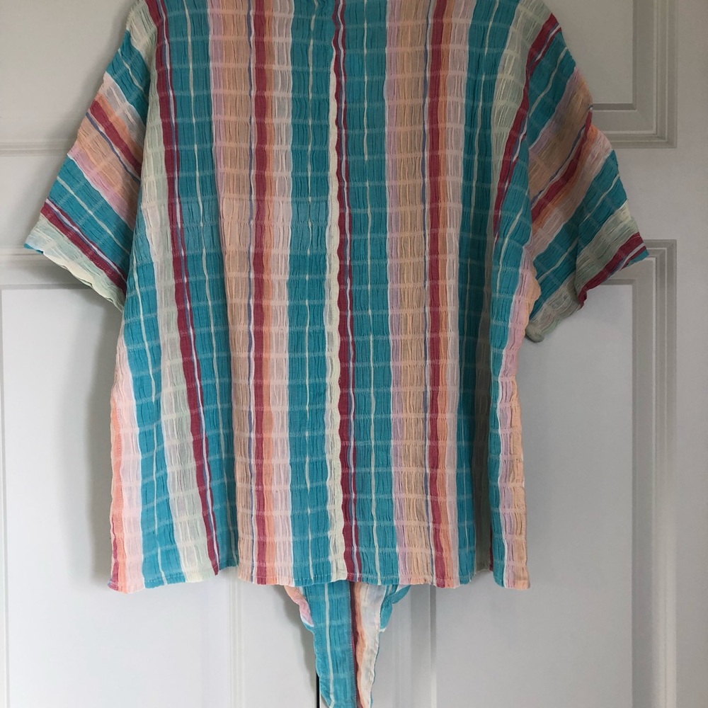 NWT En Creme Striped Gauze Button Down Tie Front Top, Size Large - Picture 7 of 13